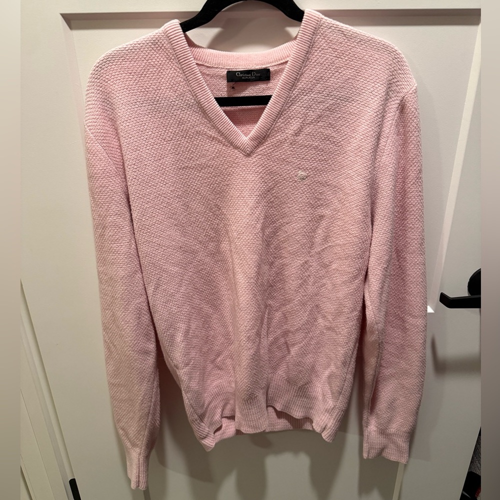 Christian Dior Monsieur Pink Textured V-Neck Sweater Men’s Medium Designer